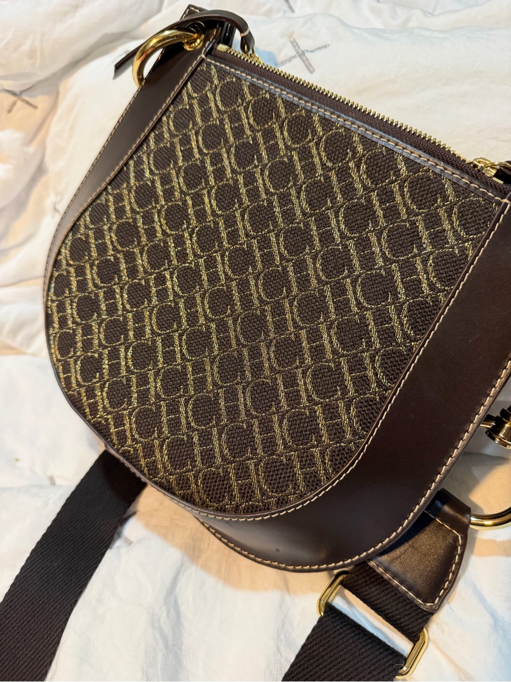 Carolina Herrera Dark Brown Monogram Castanuela Bag - Picture 16 of 17